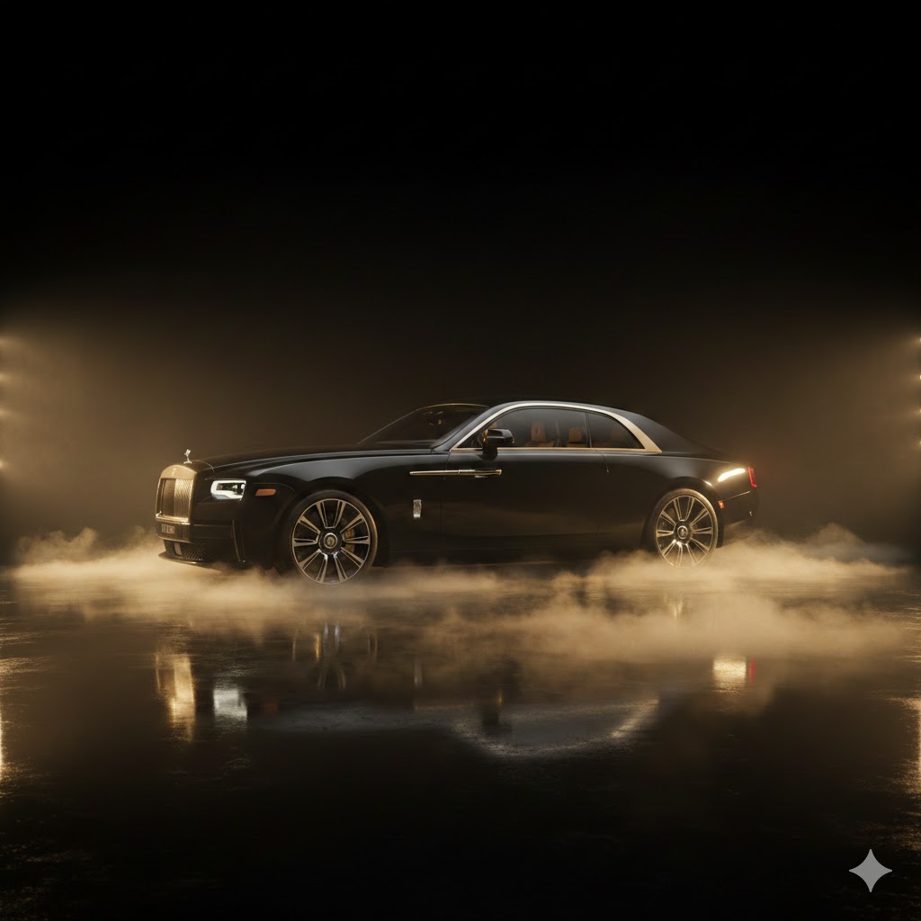 Rolls-Royce Black Badge front three-quarter view in dramatic lighting