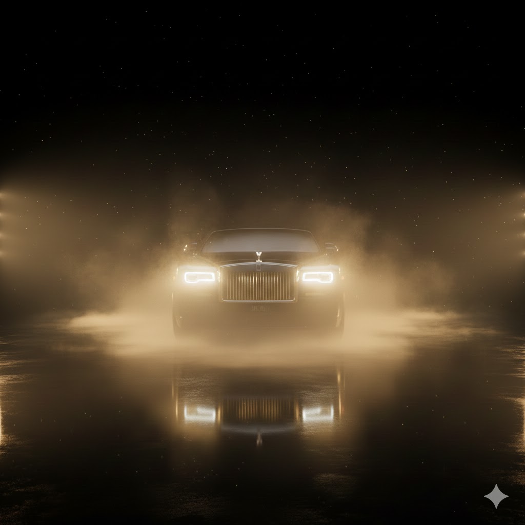 Iconic Spirit of Ecstasy hood ornament detail shot